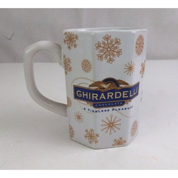 Houston Foods Ghirardelli Chocolate With Golden Snowflakes Design 4" Coffee Cup - Picture 3 of 7
